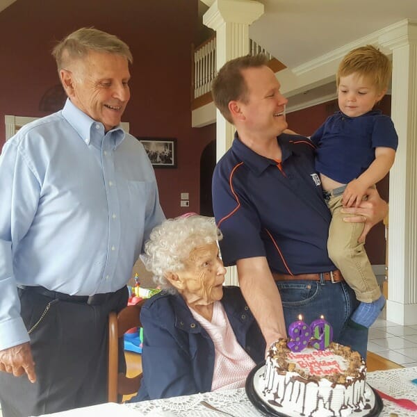 Grandma Weigler's 99th birthday celebration. There are four generations of the Weigler family here.
