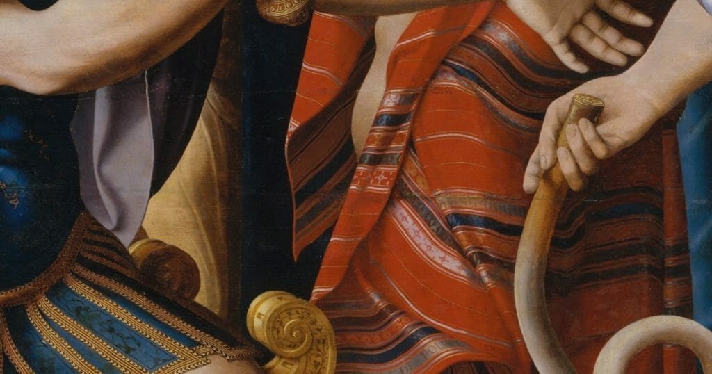 Patterns in art - The red striped robe contains many repeating patterns.