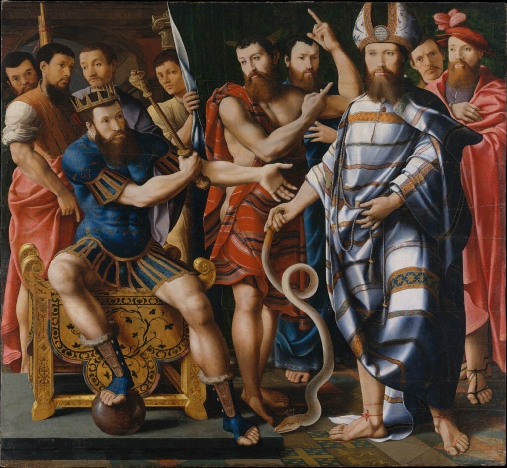 Moses and Aaron meeting with Pharaoh