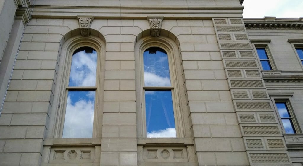 Fancy keystones at the Michigan capitol building.