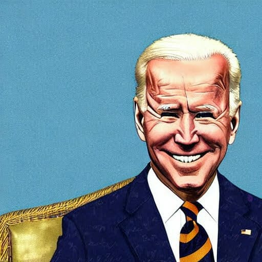 A Joe Biden caricature with nice teeth and a square jaw.