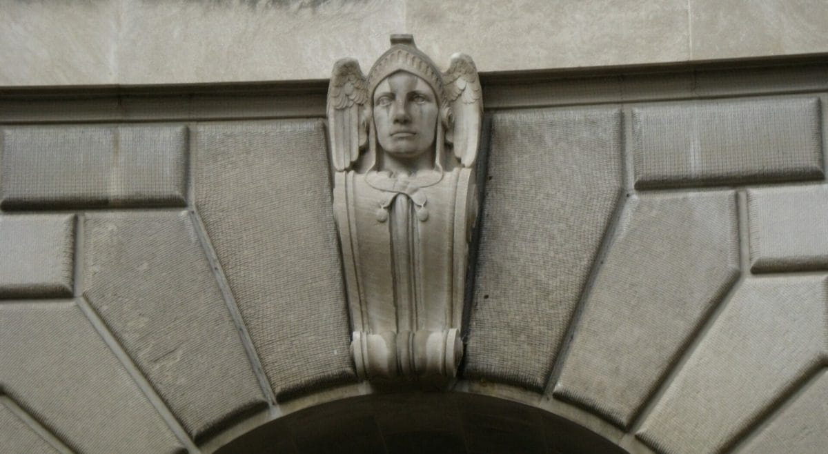 A Keystone Face. Detail above an archway at the Ariel Rios Building which houses the Environmental Protection Agency (EPA) in Washington, DC.