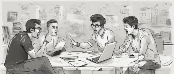 An opinionated group of website stake holders argues about problems with the current website, and how to improve it.