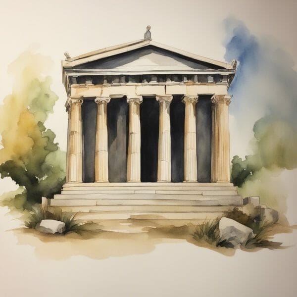 Ten Books on Architecture by Vitruvius. Example of peripteral design Greek temple. Art by Doug Vos.